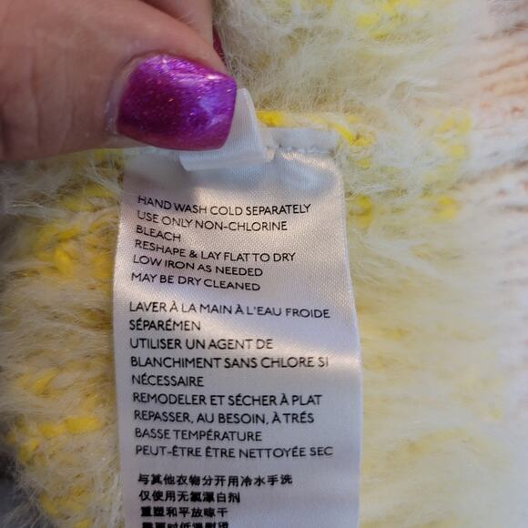 Free People Yellow White Orange Heavy Knit Winter Warm Sweater XL - Picture 6 of 6